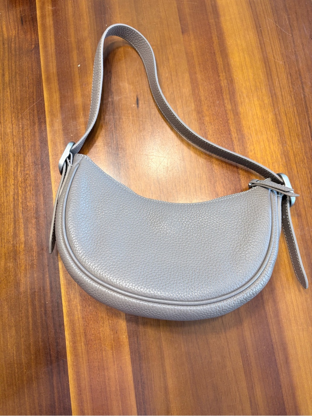 Quince Pebbled Leather Crescent Shoulder Bag in Light Taupe - Picture 4 of 6